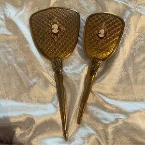 VINTAGE Cameo Vanity Hand Mirror & Hair Brush